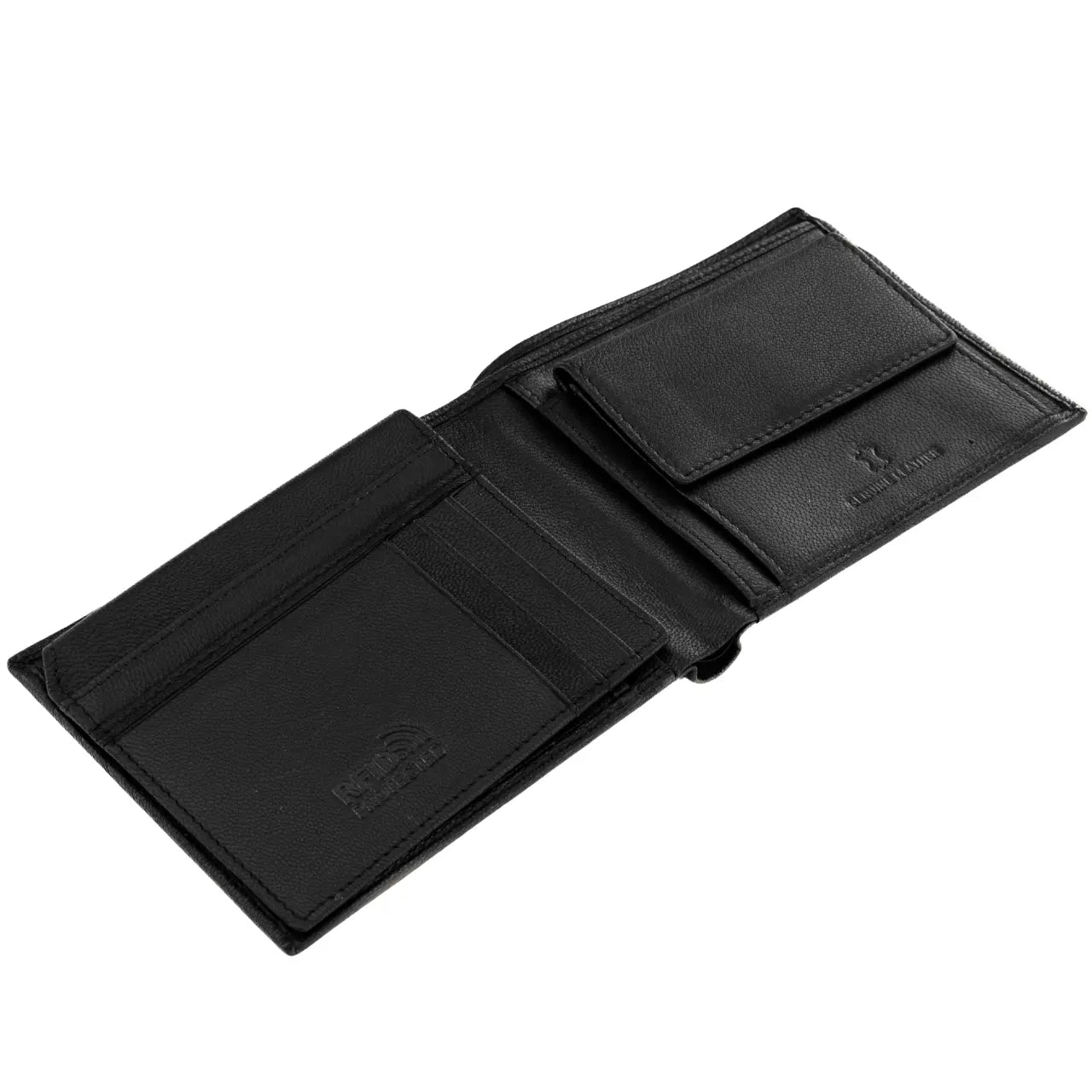 WINGS Męski portfel ze skóry naturalnej z odchylaną klapką Black LEATHER COLLECTION