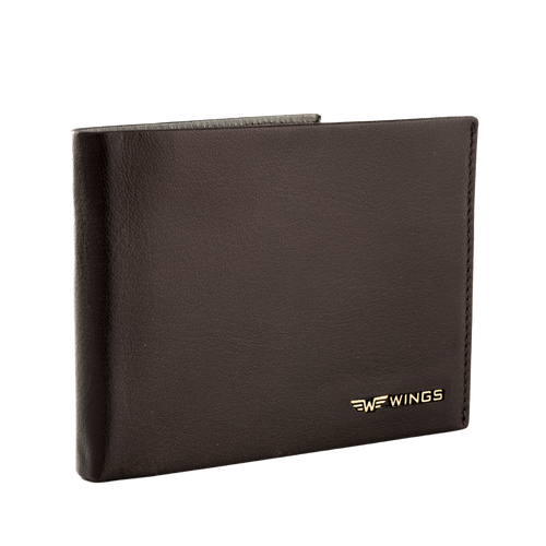 WINGS Męski portfel ze skóry naturalnej z odchylaną klapką Brown