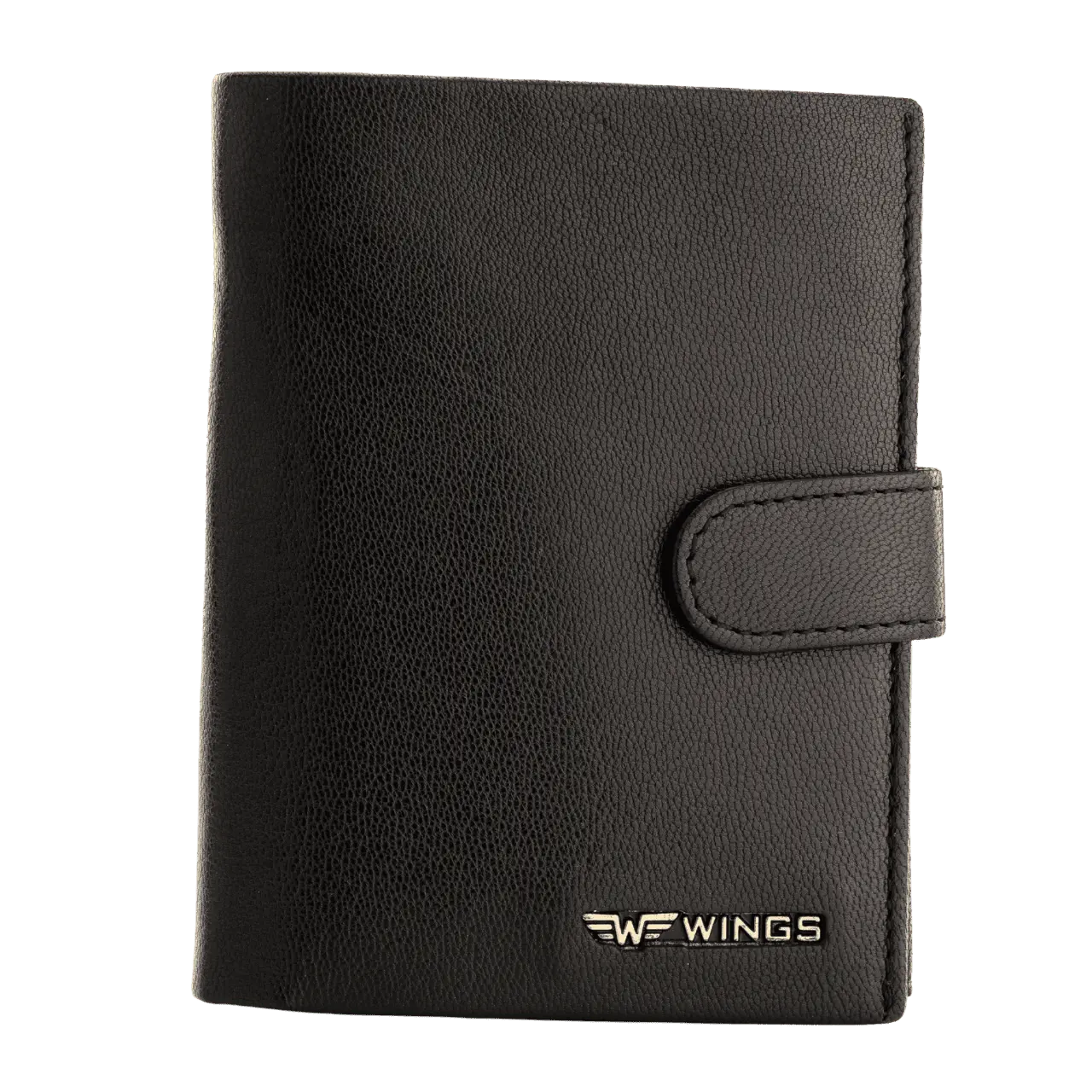 WINGS Męski portfel ze skóry naturalnej zapinany Black LEATHER COLLECTION