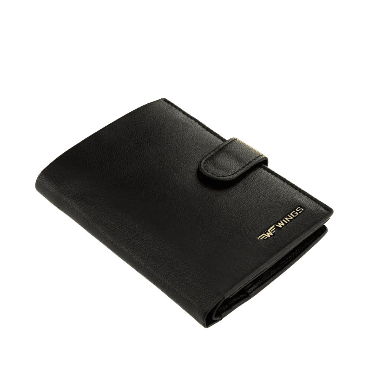 WINGS Męski portfel ze skóry naturalnej zapinany Black LEATHER COLLECTION