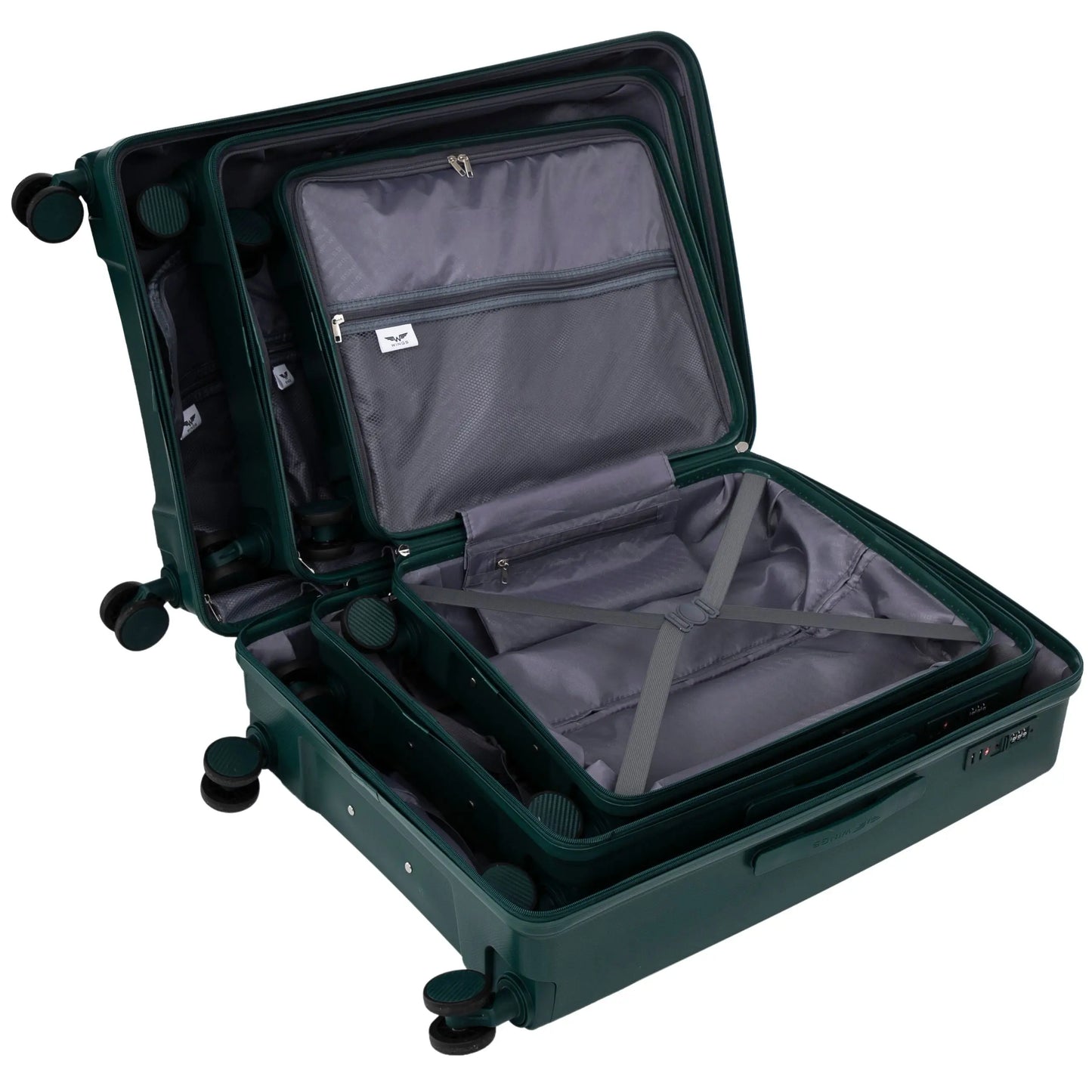 Komplet 3 walizek Wings COCKATIEL polipropylen DARK GREEN COCKATIEL COLLECTION