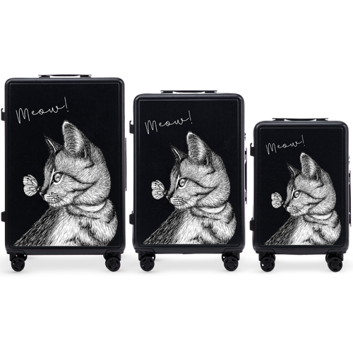 Komplet 3 WALIZEK Wings ABS+ Customized BLACK MEOW