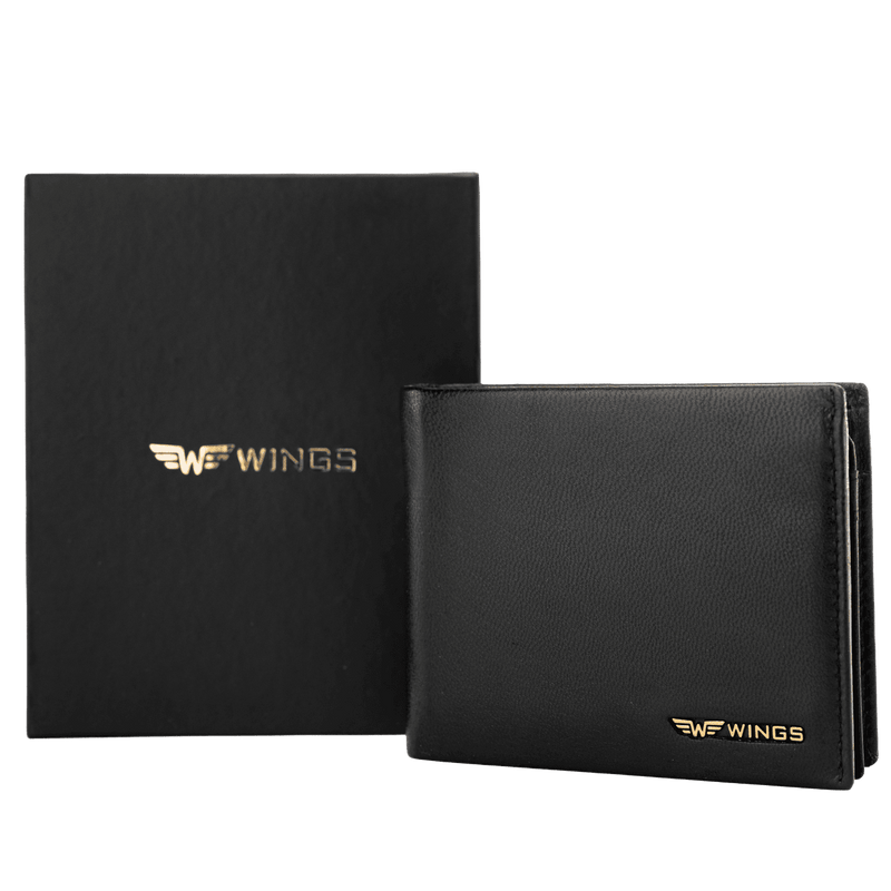 WINGS Męski portfel ze skóry naturalnej z odchylaną klapką Black