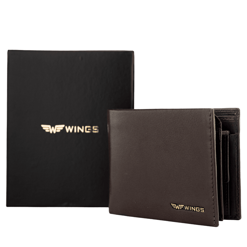 WINGS Męski portfel ze skóry naturalnej z odchylaną klapką Brown