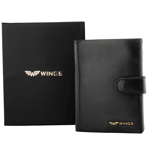 WINGS Męski portfel ze skóry naturalnej zapinany Black