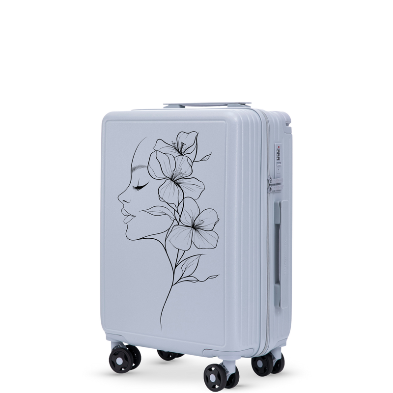 Walizka kabinowa Wings ABS+ 20" Customized  PASTEL BLUE FLOWER