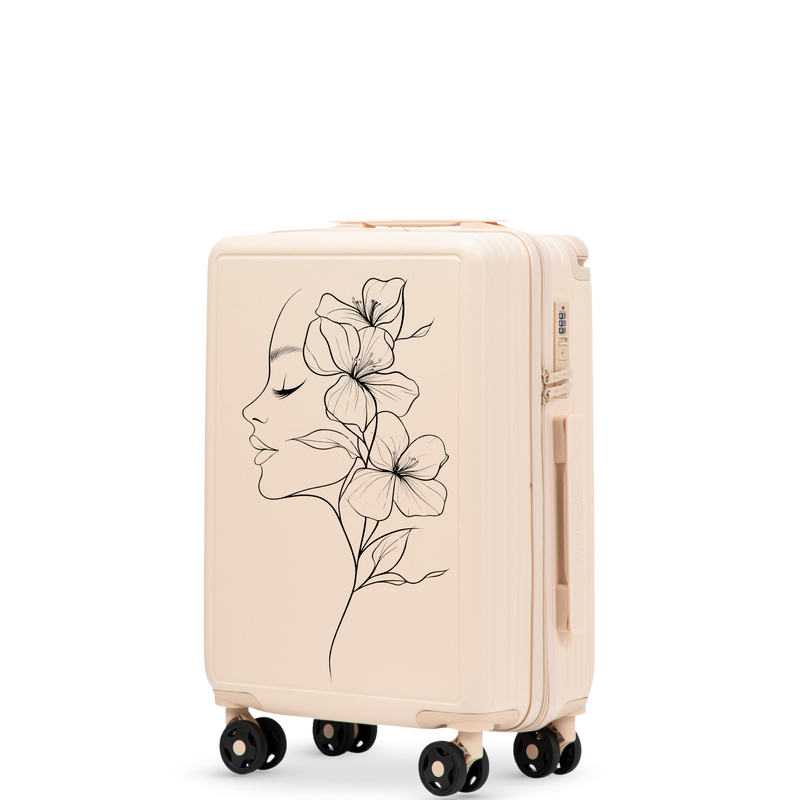 Walizka kabinowa Wings ABS+ 20" Customized  DIRTY WHITE FLOWER