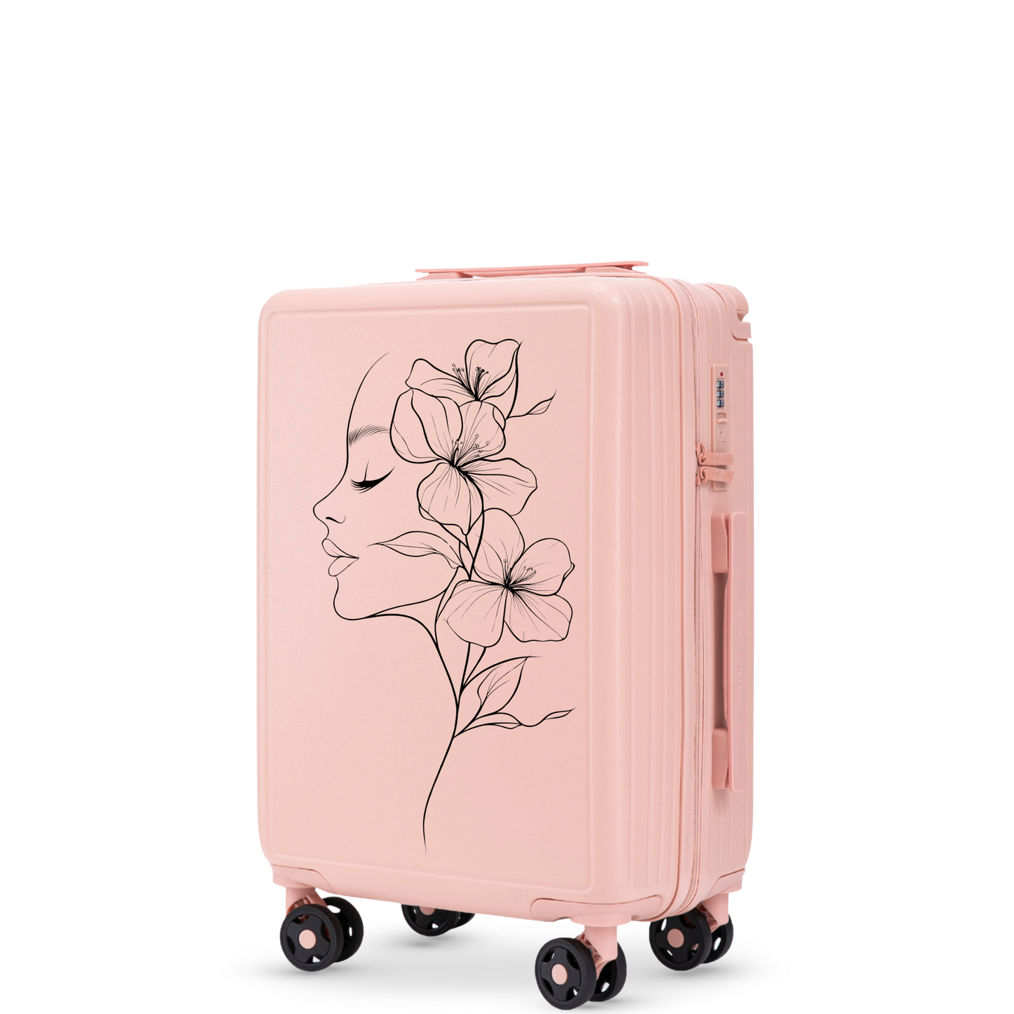 Walizka kabinowa Wings ABS+ 20" Customized  SOFT PINK FLOWER customized