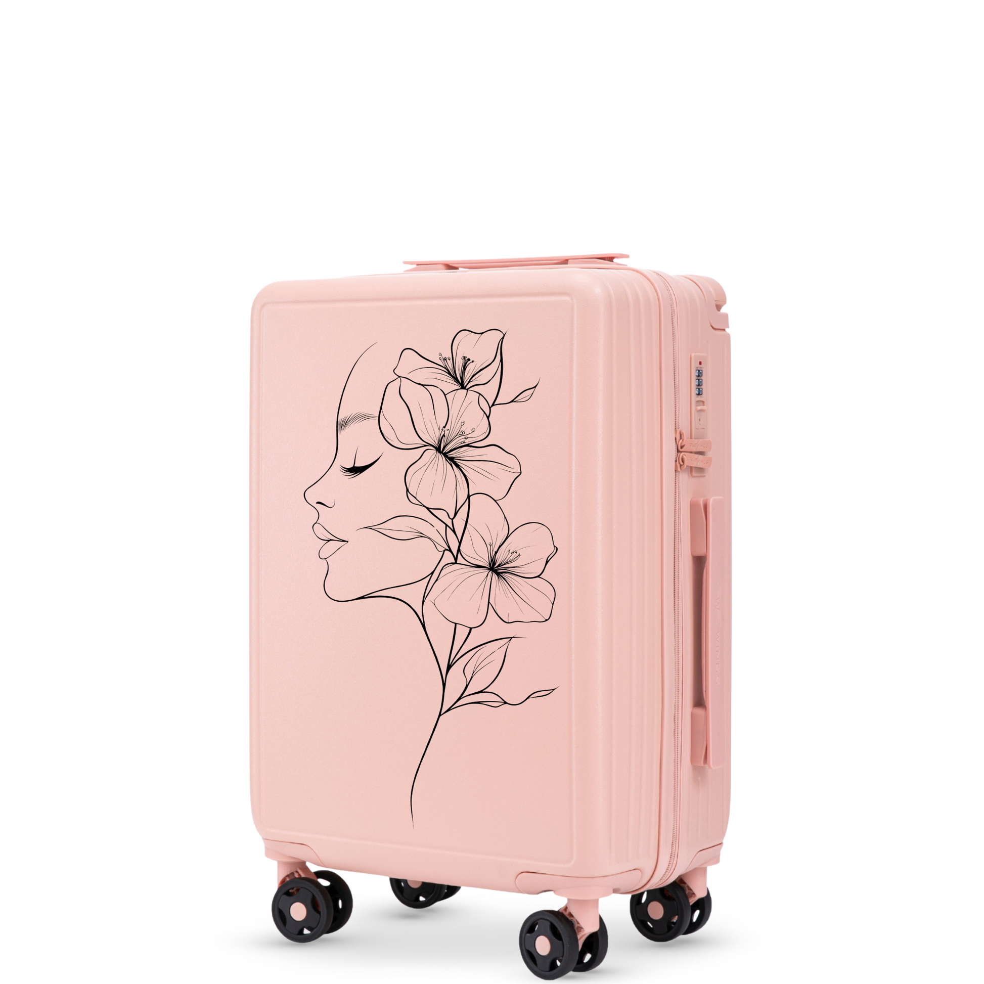 Walizka kabinowa Wings ABS+ 20" Customized  SOFT PINK FLOWER customized