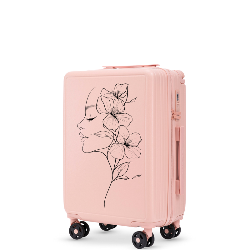 Walizka kabinowa Wings ABS+ 20" Customized  SOFT PINK FLOWER
