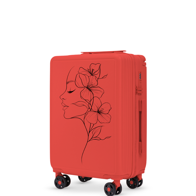 Walizka kabinowa Wings ABS+ 20" Customized  RED FLOWER