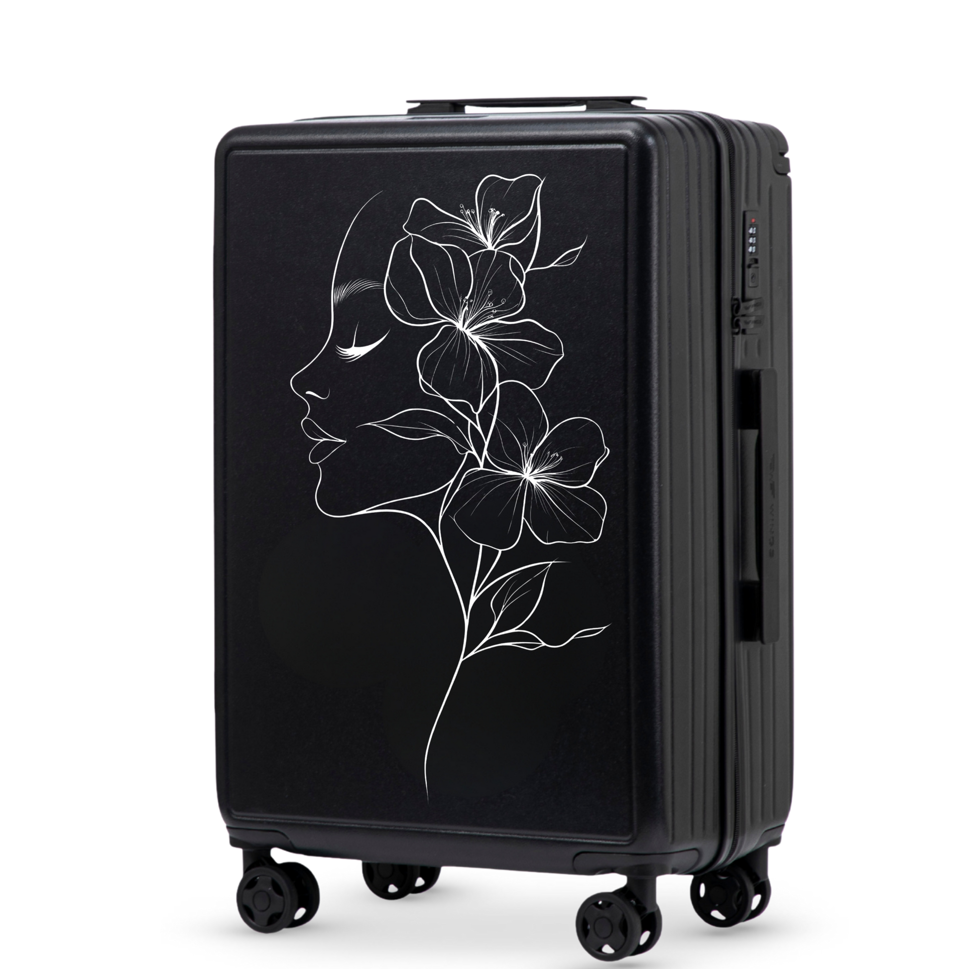 Walizka średnia Wings ABS+ 24" Customized BLACK FLOWER