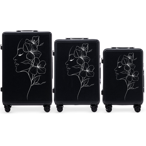 Komplet 3 WALIZEK Wings ABS+ Customized BLACK FLOWER