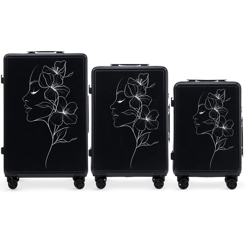 Komplet 3 WALIZEK Wings ABS+ Customized BLACK FLOWER