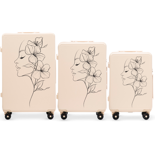 Komplet 3 WALIZEK Wings ABS+ Customized DIRTY WHITE FLOWER