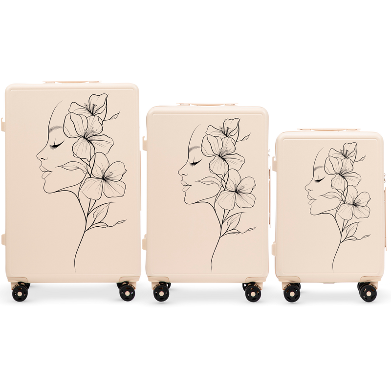 Komplet 3 WALIZEK Wings ABS+ Customized DIRTY WHITE FLOWER