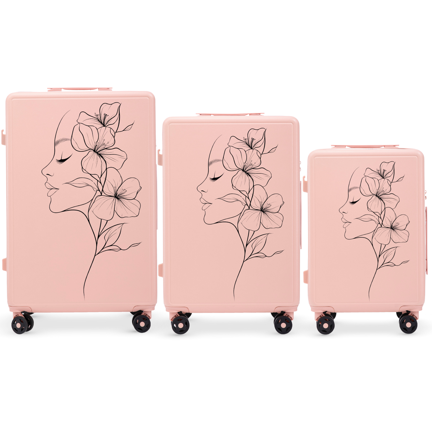 Komplet 3 WALIZEK Wings ABS+ Customized SOFT PINK FLOWER