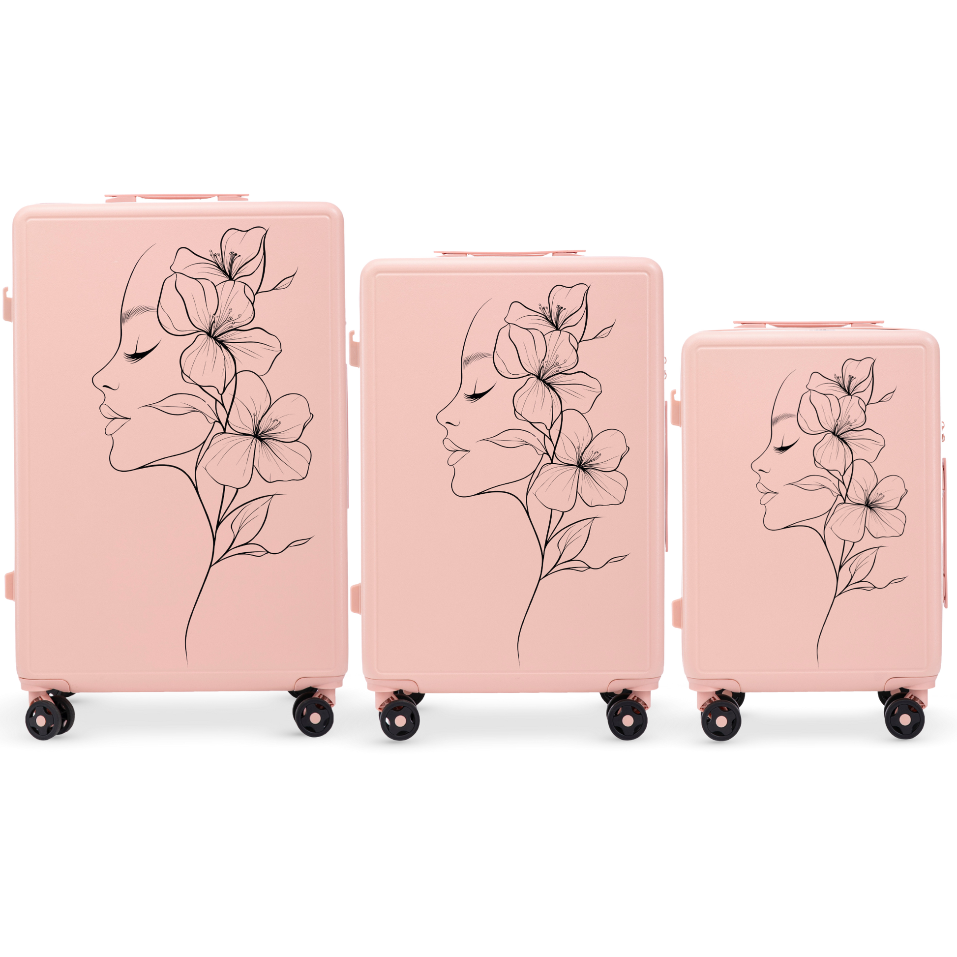 Komplet 3 WALIZEK Wings ABS+ Customized SOFT PINK FLOWER