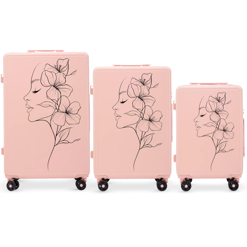 Komplet 3 WALIZEK Wings ABS+ Customized SOFT PINK FLOWER