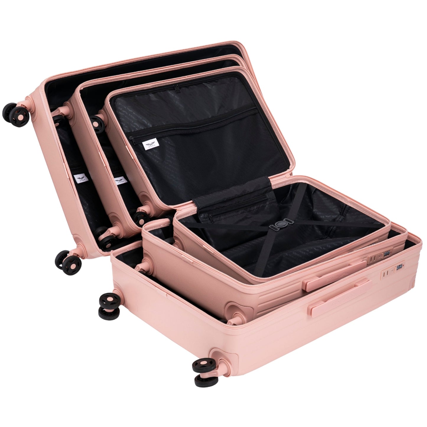 Komplet 3 WALIZEK Wings ABS+ Customized SOFT PINK FLOWER