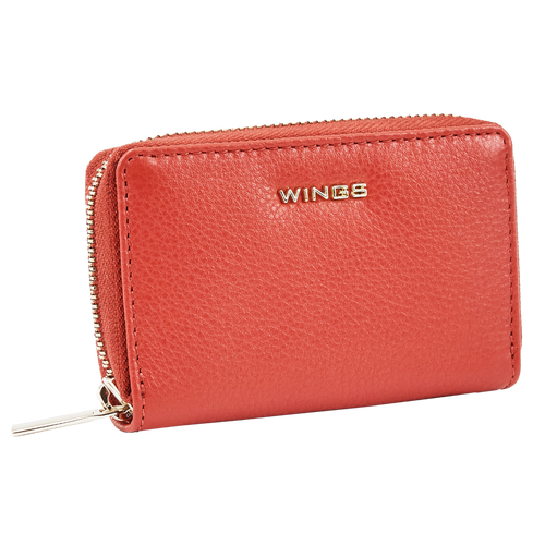 WINGS Mały portfel damski ze skóry naturalnej zapinany na zamek RED