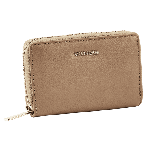 WINGS Mały portfel damski ze skóry naturalnej zapinany na zamek BEIGE