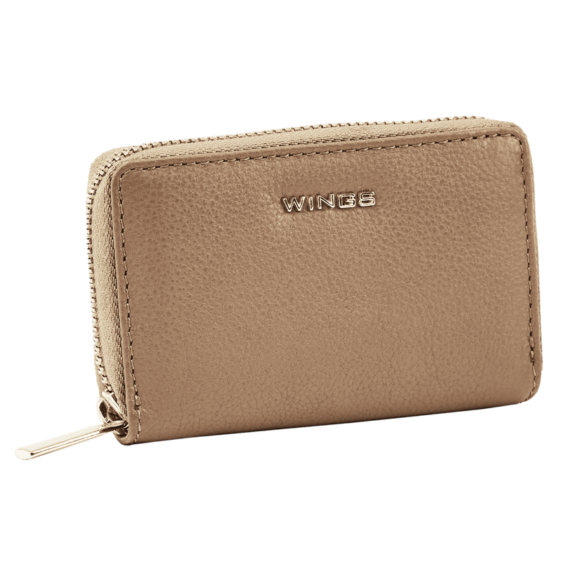 WINGS Mały portfel damski ze skóry naturalnej zapinany na zamek BEIGE