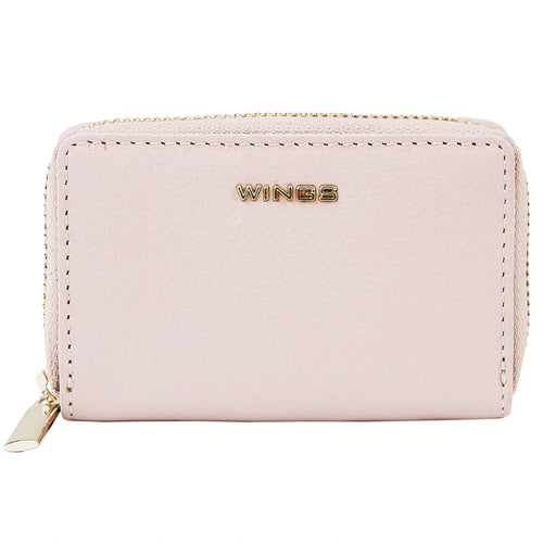 WINGS Mały portfel damski ze skóry naturalnej zapinany na zamek PINK