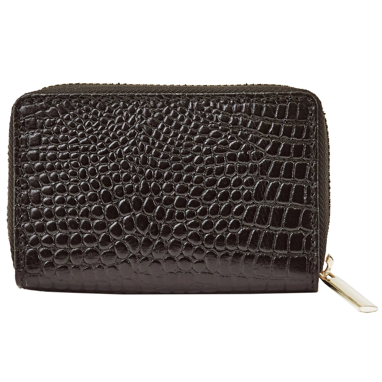 WINGS Mały portfel damski ze skóry naturalnej zapinany na zamek CROCO BLACK LEATHER COLLECTION