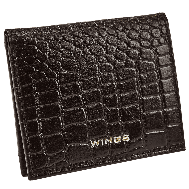 Mały portfel damski WINGS ze skóry naturalnej CROCO BLACK