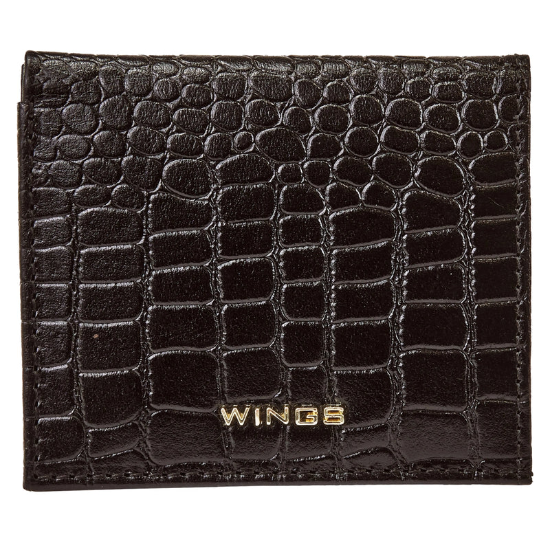 Mały portfel damski WINGS ze skóry naturalnej CROCO BLACK