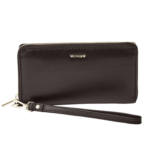 Damski portfel skórzany z paskiem na nadgarstek WINGS BLACK