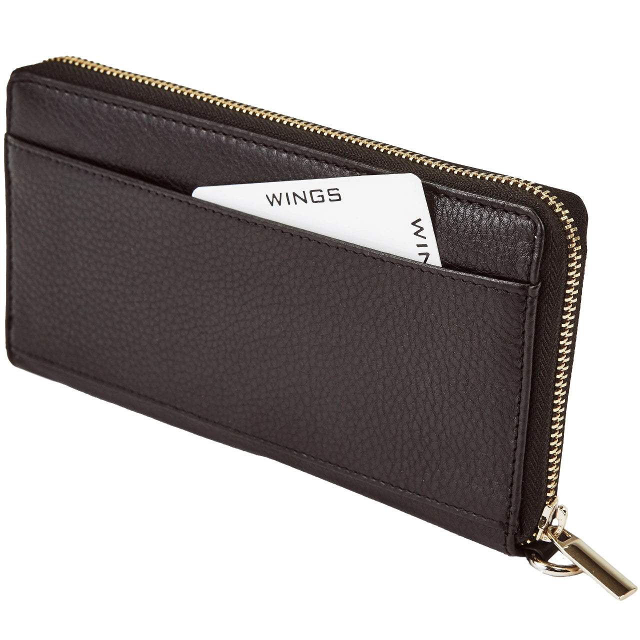 Damski portfel skórzany z paskiem na nadgarstek WINGS BLACK LEATHER COLLECTION