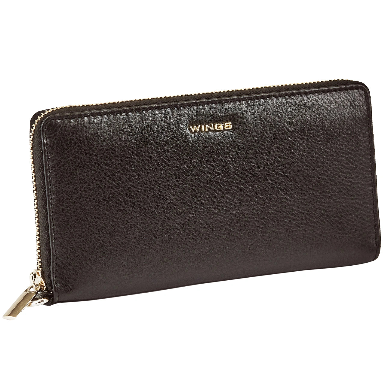 Damski portfel skórzany z paskiem na nadgarstek WINGS BLACK LEATHER COLLECTION