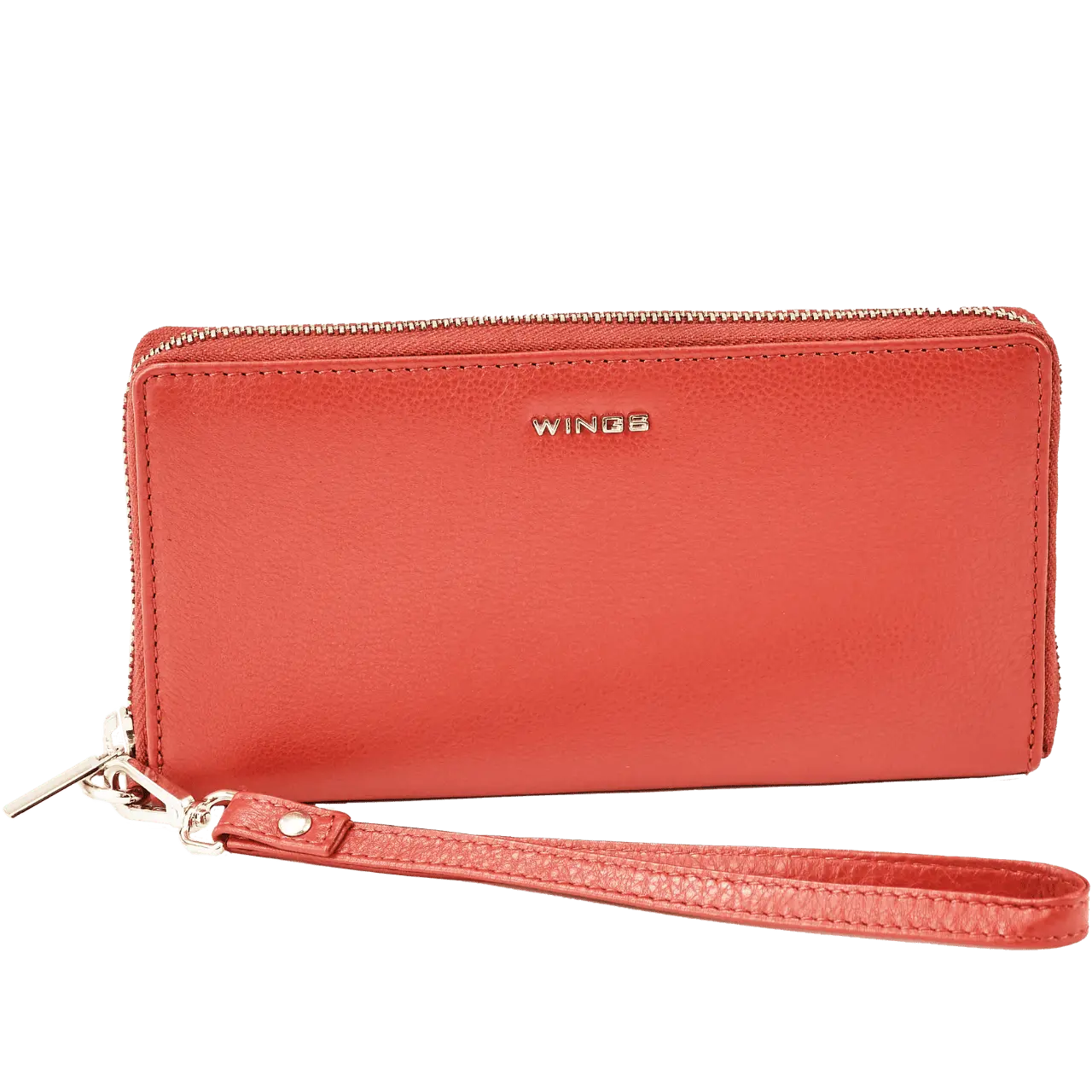 Damski portfel skórzany z paskiem na nadgarstek WINGS RED LEATHER COLLECTION