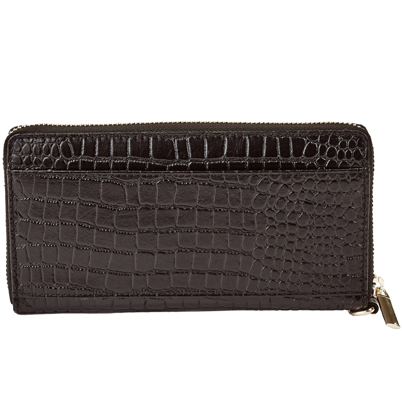 Damski portfel skórzany z paskiem na nadgarstek WINGS CROCO BLACK LEATHER COLLECTION