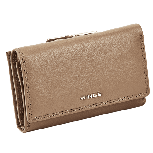 Damski portfel skórzany WINGS z ochroną RFID o pojemnym wnętrzu BEIGE