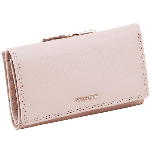 Damski portfel skórzany WINGS z ochroną RFID o pojemnym wnętrzu PINK