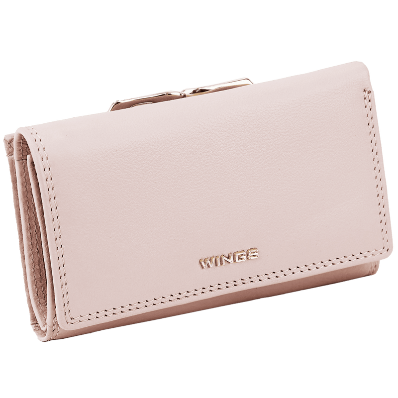 Damski portfel skórzany WINGS z ochroną RFID o pojemnym wnętrzu PINK