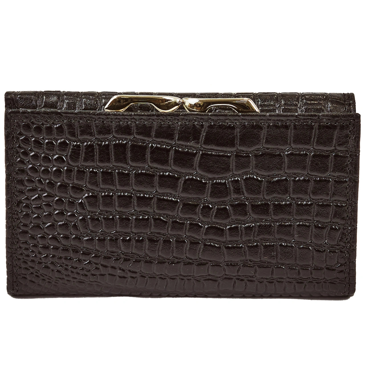 Damski portfel skórzany WINGS z ochroną RFID o pojemnym wnętrzu CROCO BLACK LEATHER COLLECTION