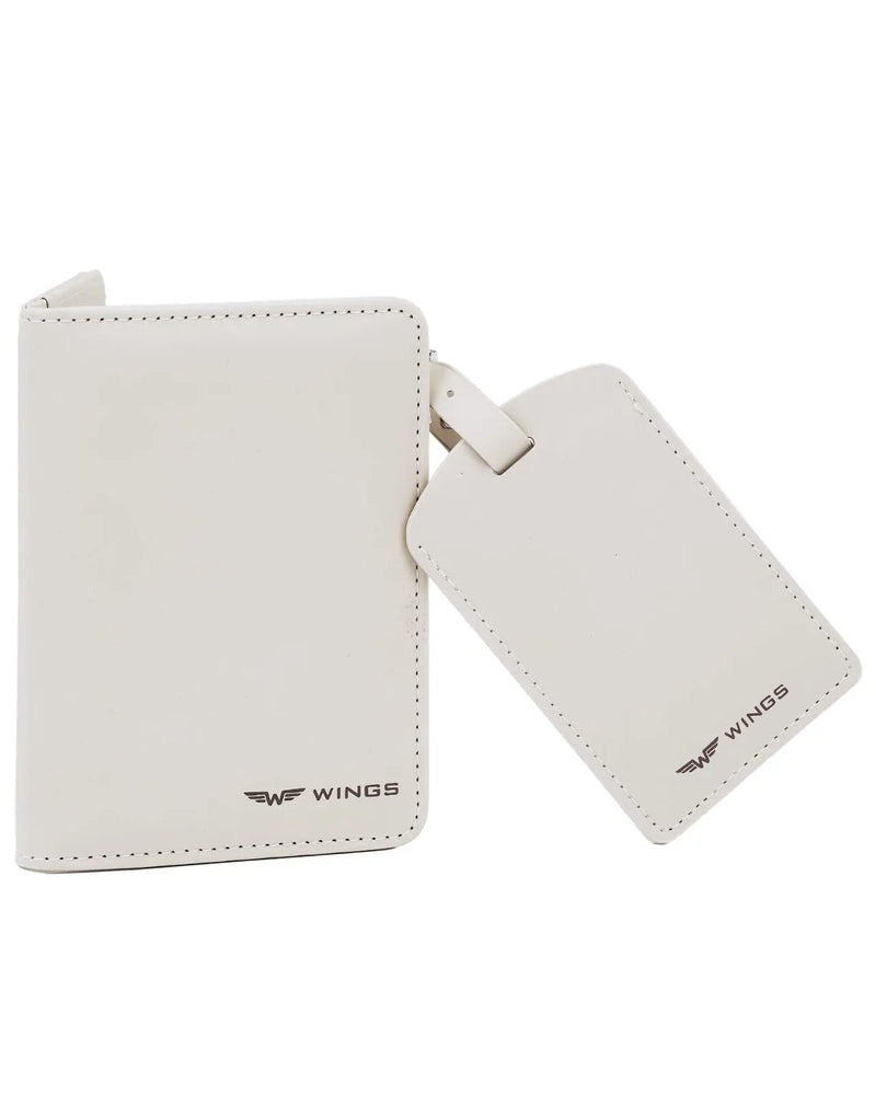 Etui na paszport i identyfikator do bagażu - elegancki zestaw podróżny z PU leather BEIGE