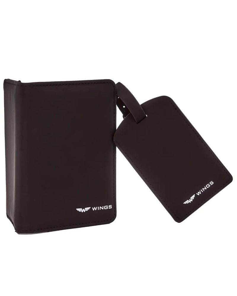 Etui na paszport i identyfikator do bagażu - elegancki zestaw podróżny z PU leather BLACK