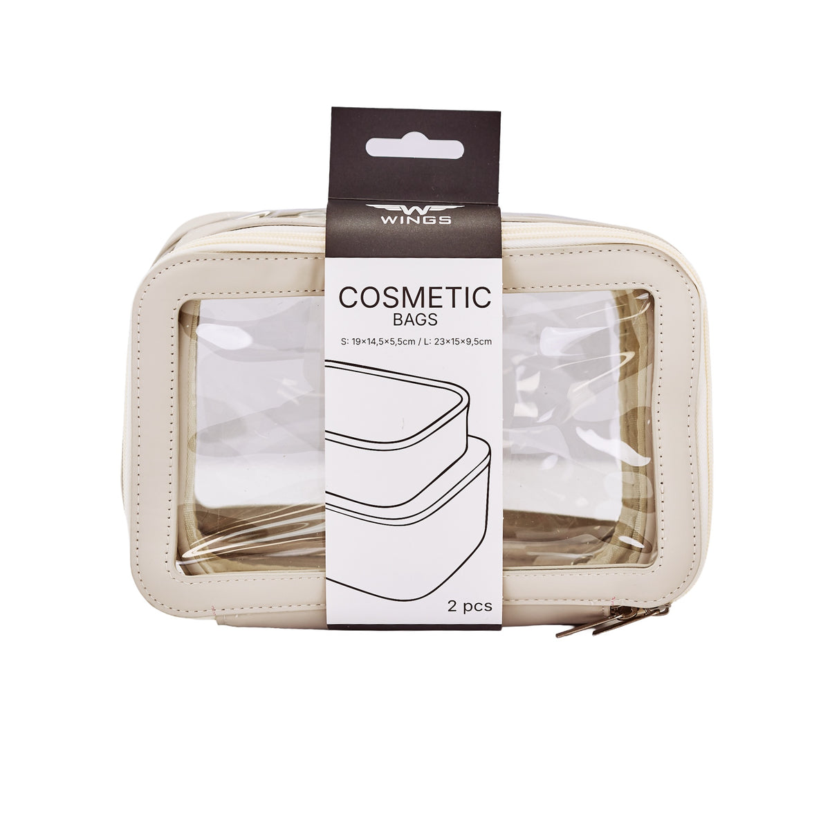 Zestaw dwóch przezroczystych kosmetyczek WINGS BEIGE