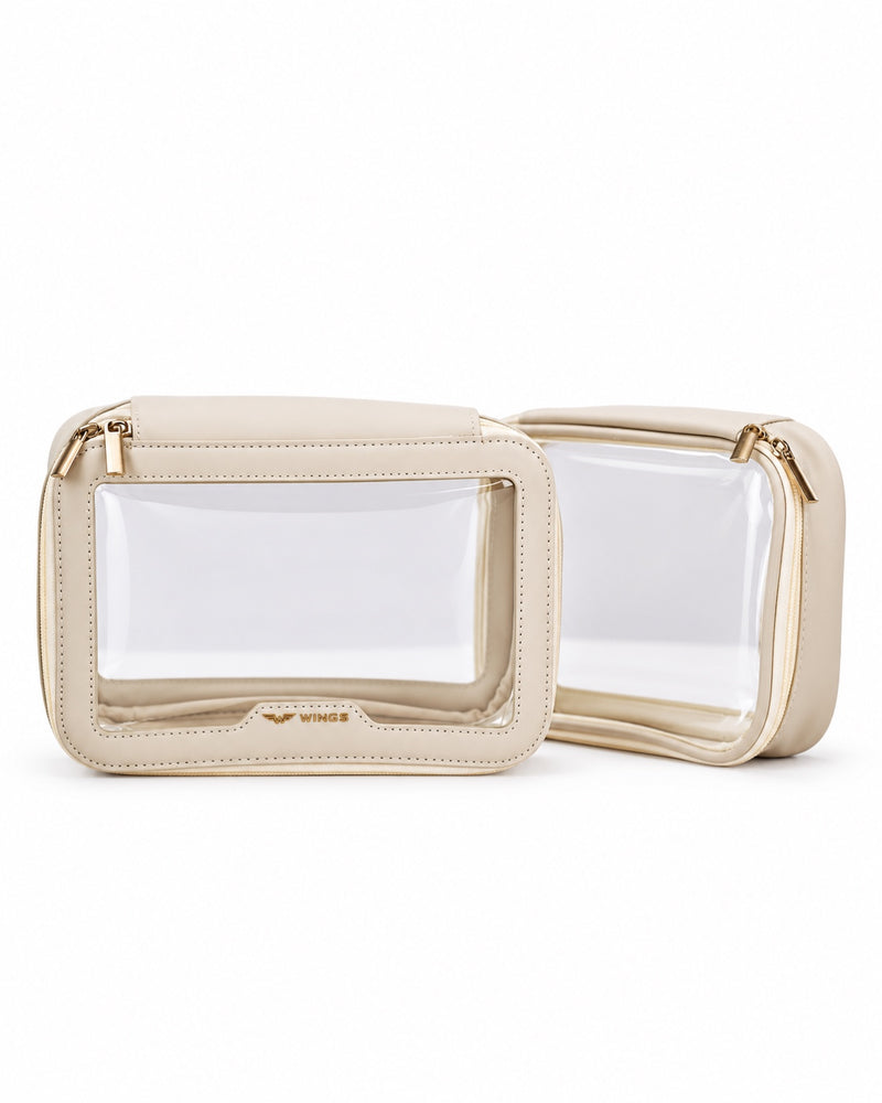 Zestaw dwóch przezroczystych kosmetyczek WINGS BEIGE