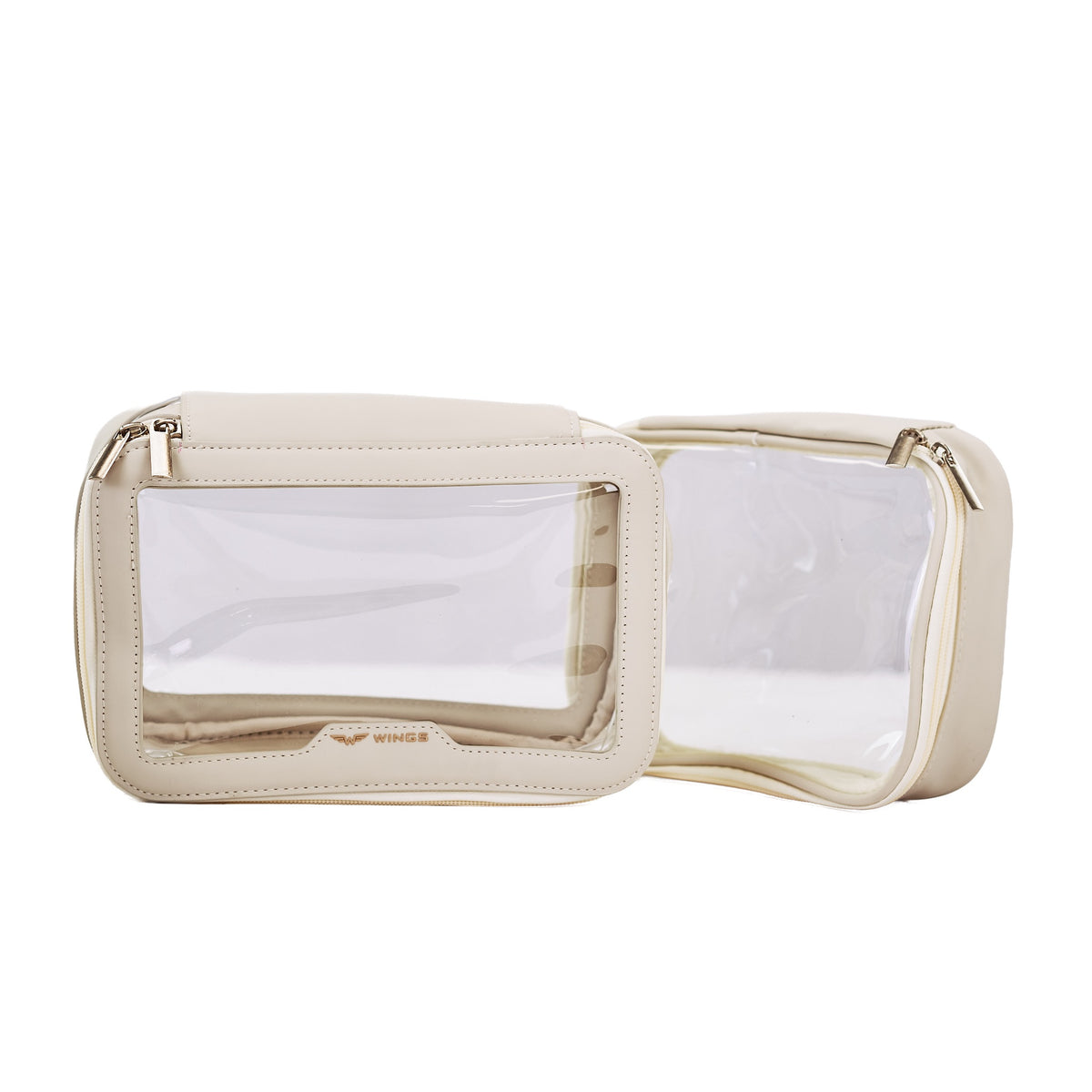 Zestaw dwóch przezroczystych kosmetyczek WINGS BEIGE