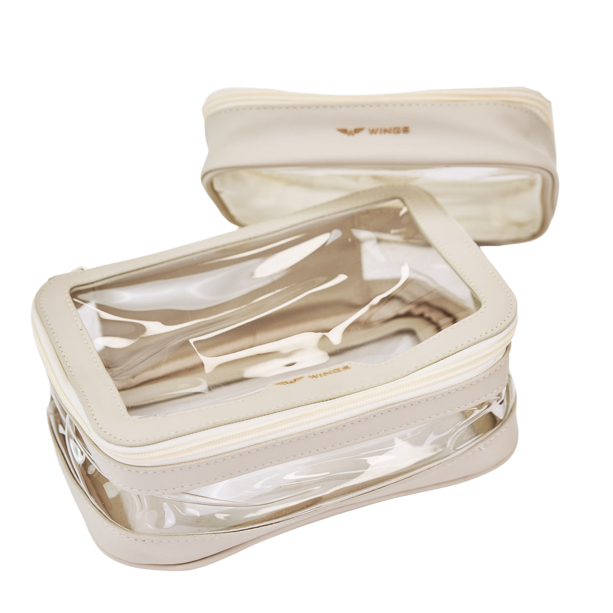 Zestaw dwóch przezroczystych kosmetyczek WINGS BEIGE