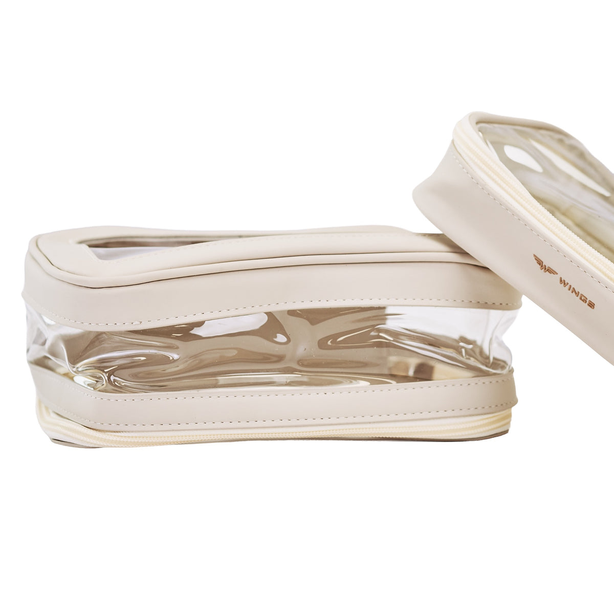 Zestaw dwóch przezroczystych kosmetyczek WINGS BEIGE