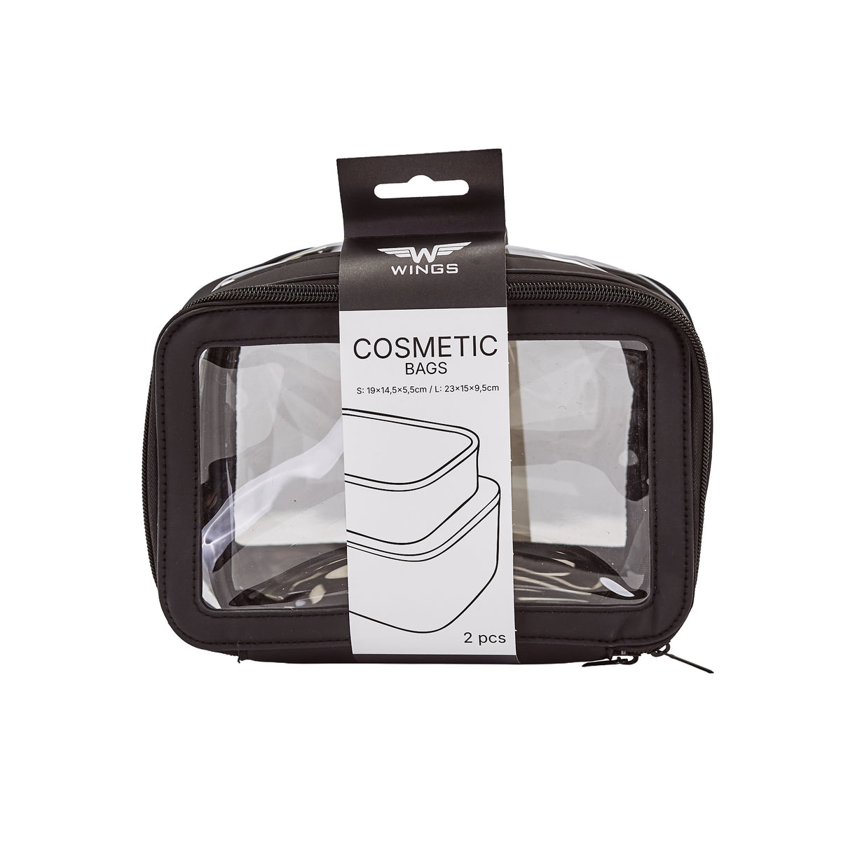 Zestaw dwóch przezroczystych kosmetyczek WINGS BLACK