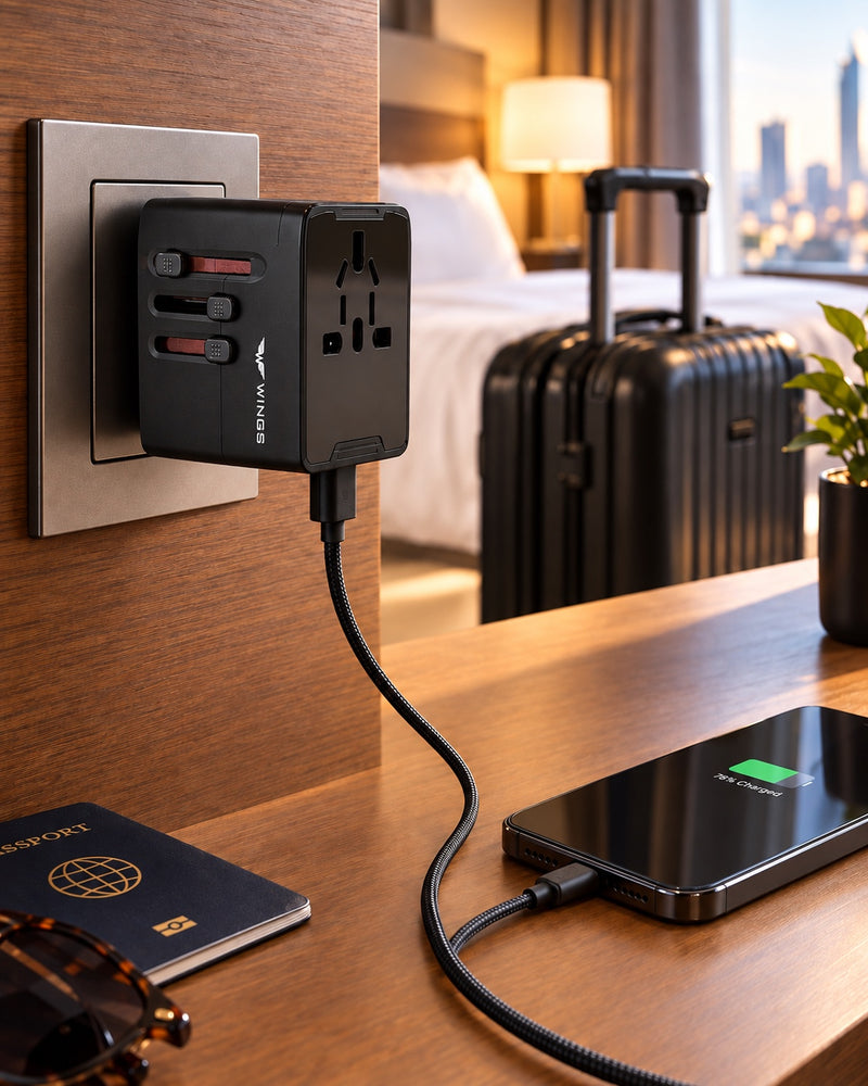 Ładowarka-Adapter podróżny do gniazdek EU US AUS UK USB WINGS