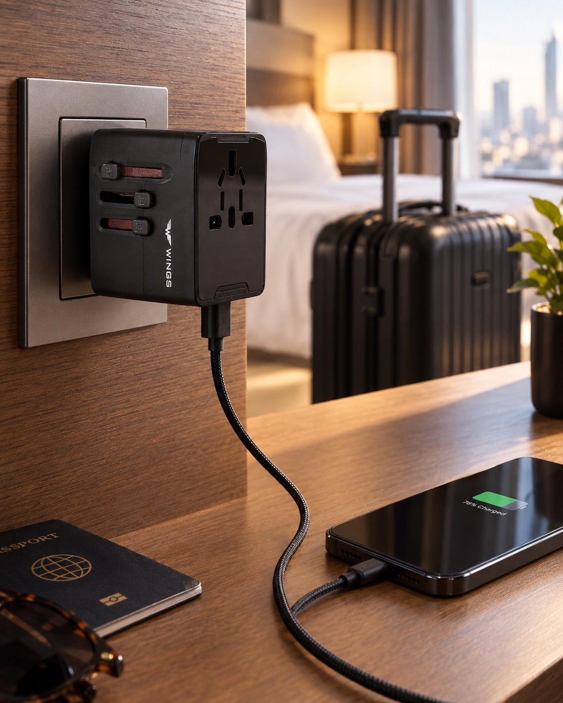 Adapter podróżny do gniazdek EU US AUS UK USB WINGS